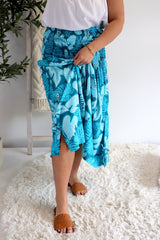Strapless Beach Dress/Skirt in Blue Leaf