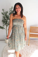 Strapless Beach Dress/Skirt in Olive Flower