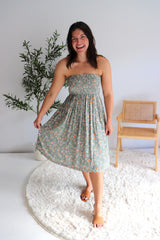 Strapless Beach Dress/Skirt in Olive Flower