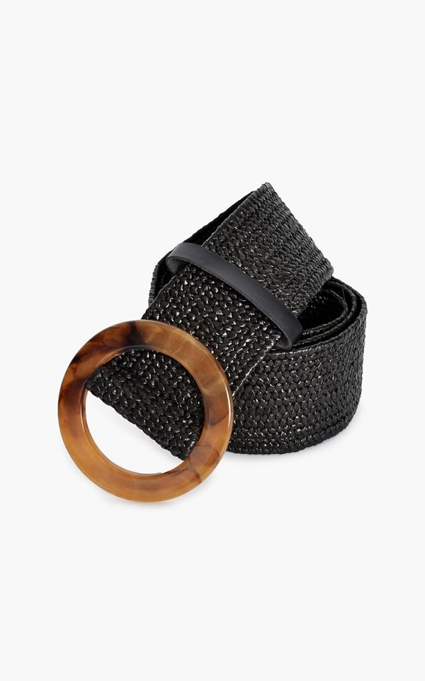 Round Resin Buckle Stretch Weave Belt in Black or Cream