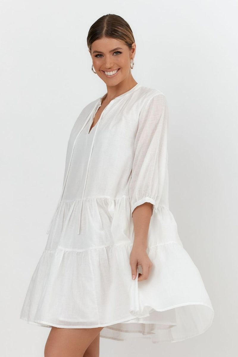 Angie Voile Dress in White - last one size 8