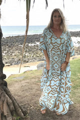 Long Kaftan - Blue/Taupe