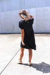 Baby Doll Button Up Dress In Black