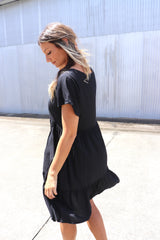 Baby Doll Button Up Dress In Black