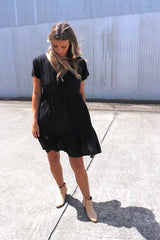 Baby Doll Button Up Dress In Black