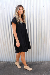 Baby Doll Button Up Dress In Black