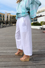 Elastic Cotton 3/4 Pant In White