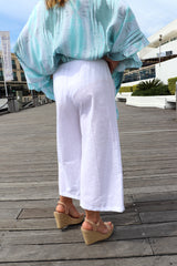 Elastic Cotton 3/4 Pant In White