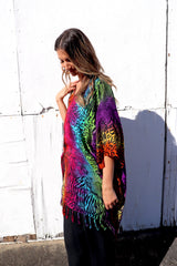 Short Kaftan With Tassels In Rainbow Animal