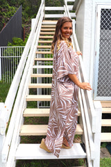 Long Kaftan In Taupe Vine