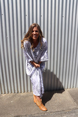 Long Kaftan In Grey Animal