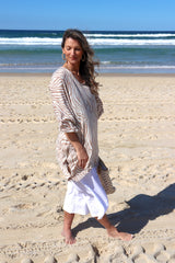 Short Kaftan in Taupe Zebra