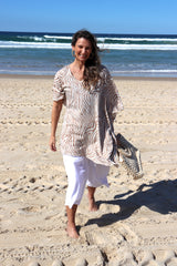 Short Kaftan in Taupe Zebra