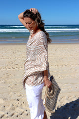 Short Kaftan in Taupe Zebra