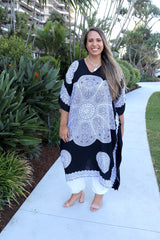 Bling Long Kaftan In Black & White