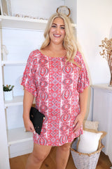 Santorini Shift Dress in Pink & Chocolate