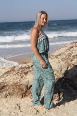 Living It Up Long Jumpsuit In Green Boarder
