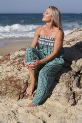 Living It Up Long Jumpsuit In Green Boarder