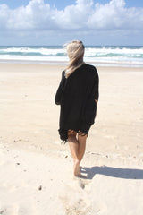 Short Kaftan With Tassels In Black