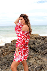Holiday Dreaming Short Beach Dress/Top In Zebra Red