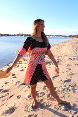 Santorini Shift Dress in Pink & Chocolate