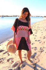 Santorini Shift Dress in Pink & Chocolate