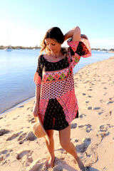Santorini Shift Dress in Pink & Chocolate