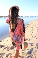 Santorini Shift Dress in Pink & Chocolate