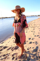 Santorini Shift Dress in Pink & Chocolate