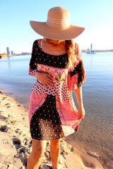 Santorini Shift Dress in Pink & Chocolate