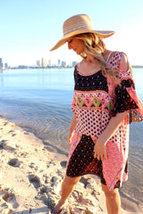 Santorini Shift Dress in Pink & Chocolate