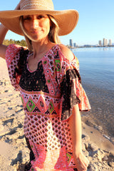 Santorini Shift Dress in Pink & Chocolate