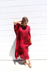Long Kaftan In Red Animal