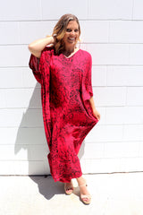 Long Kaftan In Red Animal