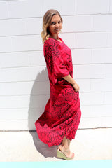 Long Kaftan In Red Animal
