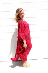 Long Kaftan In Red Animal