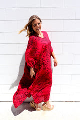 Long Kaftan In Red Animal
