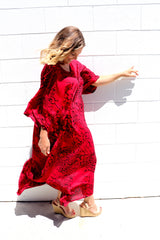 Long Kaftan In Red Animal