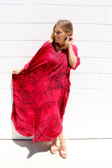Long Kaftan In Red Animal