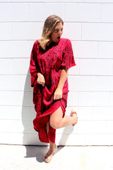 Long Kaftan In Red Animal