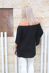 Wing On or off the Shoulders Top in Black