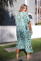 Long Kaftan - Mint/Taupe