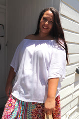 Wing On Or Off the Shoulders Top In White