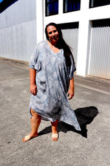 Long Kaftan In Grey Feathers