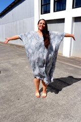 Long Kaftan In Grey Feathers