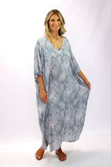 Long Kaftan In Grey Feathers