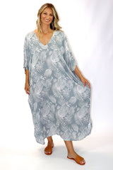 Long Kaftan In Grey Feathers