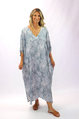 Long Kaftan In Grey Feathers
