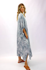 Long Kaftan In Grey Feathers