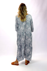 Long Kaftan In Grey Feathers